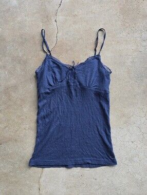 Vintage Y2K American Eagle Womens Babydoll Cami Tank Lace Trim Blue